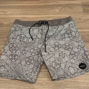 RVCA Blue and Gray Paisley Men's Board Shorts